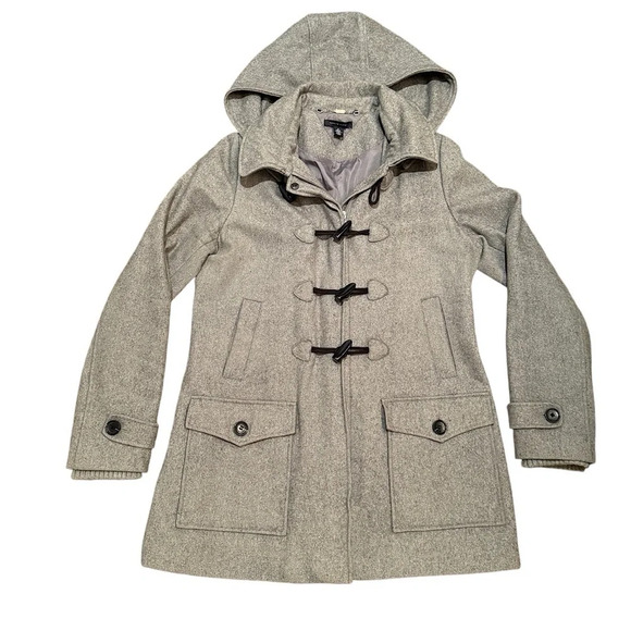 Tommy Hilfiger Women's SZ M Wool Blend Removable Hood  Toggle Coat Grey - Picture 1 of 10